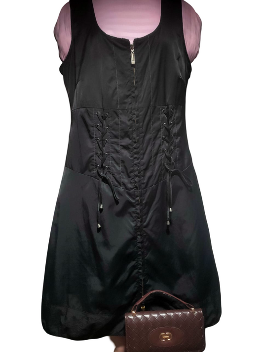 Yest Front Zip Denim Satin Dress