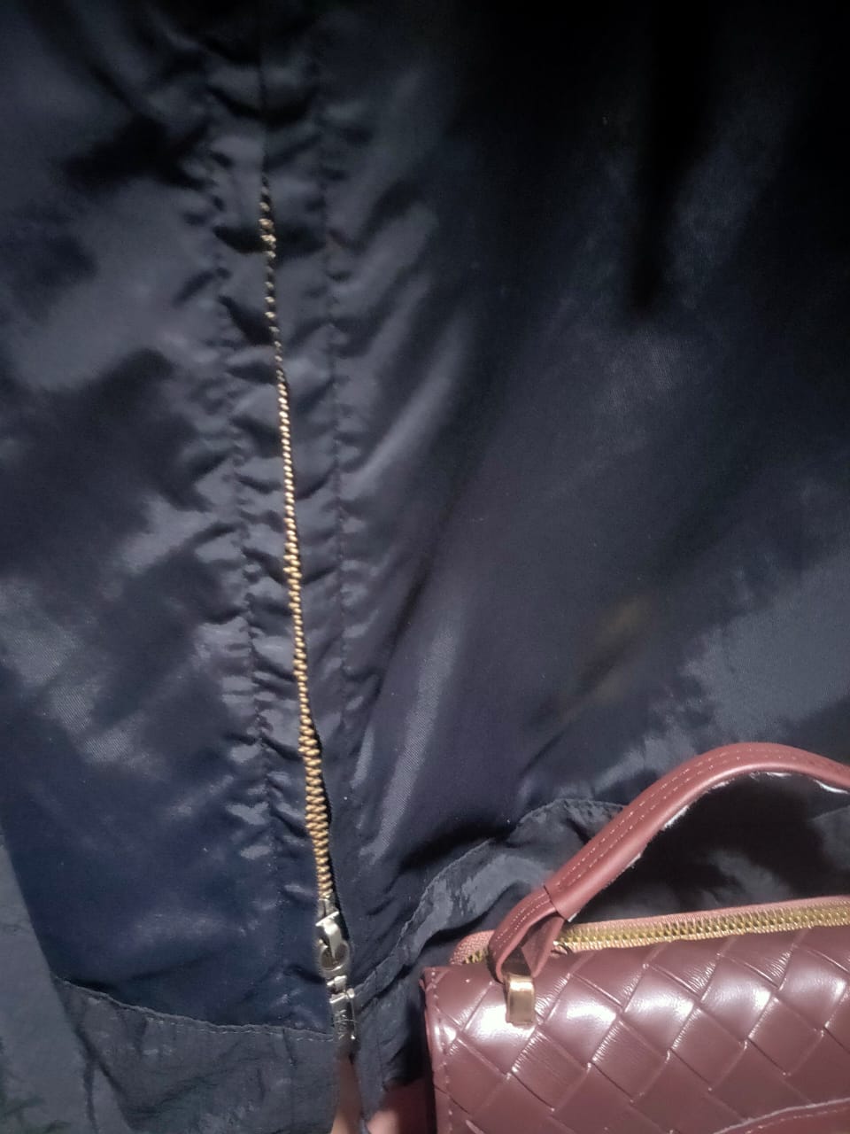 Yest Front Zip Denim Satin Dress